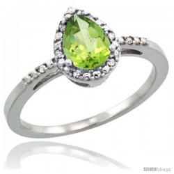 14k White Gold Diamond Peridot Ring 0.59 ct Tear Drop 7x5 Stone 3/8 in wide