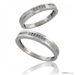 10k White Gold Diamond Wedding Rings 2-Piece set for him 4 mm & Her 3.5 mm 0.07 cttw Brilliant Cut -Style 10w019w2