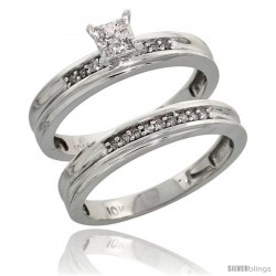 10k White Gold Diamond Engagement Rings Set 2-Piece 0.09 cttw Brilliant Cut, 1/8 in wide -Style 10w020e2