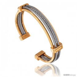 High Quality Stainless Steel Cuff Bangle, 2-Tone, Yellow & Silver, 10mm (3/8 in) wide