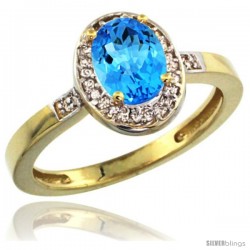 10k Yellow Gold Diamond Swiss Blue Topaz Ring 1 ct 7x5 Stone 1/2 in wide