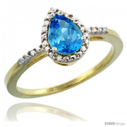 10k Yellow Gold Diamond Swiss Blue Topaz Ring 0.59 ct Tear Drop 7x5 Stone 3/8 in wide