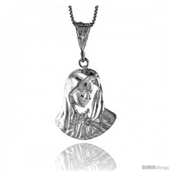 Sterling Silver Mother Mary Pendant, 1 1/16 in