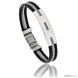 Stainless Steel Cable & Rubber Bracelet in wide, 8 in long