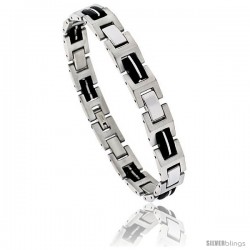 Stainless Steel H- Link Bracelet Rubber accent, 8 in long