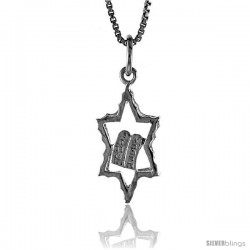Sterling Silver Star of David w/ Torah Pendant, 7/8 in