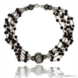 7 1/2 in. Sterling Silver 6-Strand Bali Style Garnet Bead Bracelet