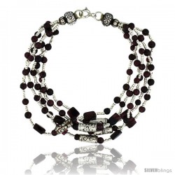 7 in. Sterling Silver 5-Strand Bali Style Garnet Bead Bracelet