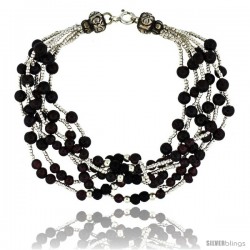 7 in. Sterling Silver 6-Strand Bead Bracelet w/ Garnet & Black Onyx Beads