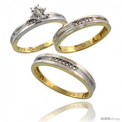 10k Yellow Gold Diamond Trio Wedding Ring Set His 4mm & Hers 3.5mm -Style 10y119w3