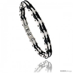 Stainless Steel & Rubber Bracelet 3/8 in wide, 8 in long