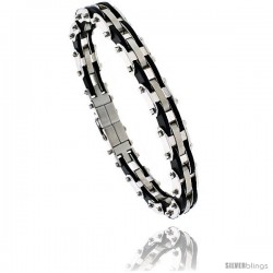 Stainless Steel & Rubber Bracelet 1/2 in wide, 8 in long -Style Bss82