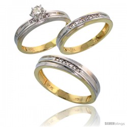 10k Yellow Gold Diamond Trio Wedding Ring Set His 5mm & Hers 3.5mm -Style 10y120w3