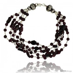 6 1/2 in. Sterling Silver 5-Strand Bali Style Garnet Bead Bracelet