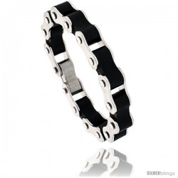 Stainless Steel & Rubber Bicycle Chain Bracelet Thick 1/2 in wide, 8 in long