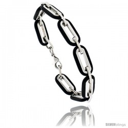 Stainless Steel & Rubber Long Link Bracelet 3/8 in wide, 8 in long