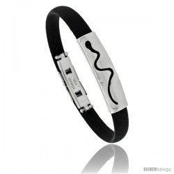 Stainless Steel & Rubber Snake Bracelet, 3/8 in wide, 8 in long