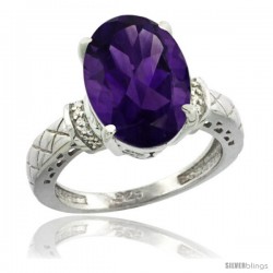 Sterling Silver Diamond Natural Amethyst Ring 5.5 ct Oval 14x10 Stone