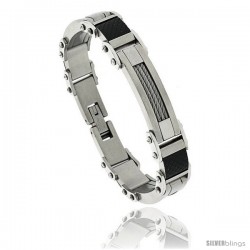 Gent's Stainless Steel Cable & Black Carbon Fiber Bracelet, 5/8 in wide, 8 1/2 in long -Style Bss89