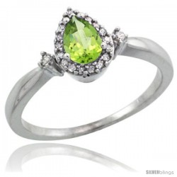 14k White Gold Diamond Peridot Ring 0.33 ct Tear Drop 6x4 Stone 3/8 in wide