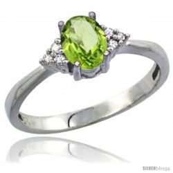 14k White Gold Ladies Natural Peridot Ring oval 7x5 Stone Diamond Accent