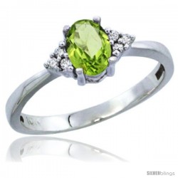 14k White Gold Ladies Natural Peridot Ring oval 6x4 Stone Diamond Accent