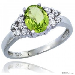 14k White Gold Ladies Natural Peridot Ring oval 8x6 Stone Diamond Accent