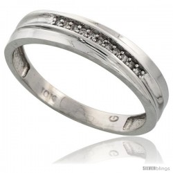 10k White Gold Mens Diamond Wedding Band Ring 0.04 cttw Brilliant Cut, 3/16 in wide -Style 10w020mb