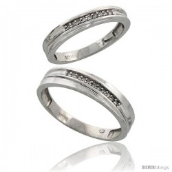 10k White Gold Diamond Wedding Rings 2-Piece set for him 5 mm & Her 3.5 mm 0.07 cttw Brilliant Cut