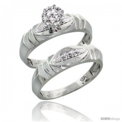 10k White Gold Diamond Engagement Rings Set 2-Piece 0.06 cttw Brilliant Cut, 3/16 in wide