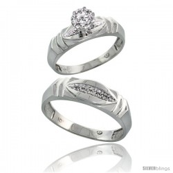 10k White Gold Diamond Engagement Rings 2-Piece Set for Men and Women 0.07 cttw Brilliant Cut, 5mm & 6mm wide