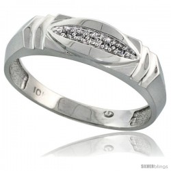 10k White Gold Mens Diamond Wedding Band Ring 0.03 cttw Brilliant Cut, 1/4 in wide -Style 10w021mb