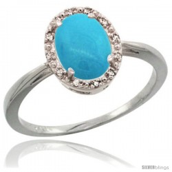 10k White Gold Diamond Sleeping Beauty Turquoise Halo Ring 8X6 mm Oval Shape, 1/2 in wide