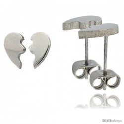 Small Stainless Steel Split Heart / Mizpah Stud Earrings 3/8 in high