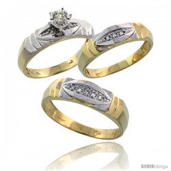 10k Yellow Gold Diamond Trio Wedding Ring Set His 6mm & Hers 5mm -Style 10y121w3