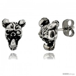 Stainless Steel Horned Skull Stud Earrings, 1/2 in (12.5 mm)