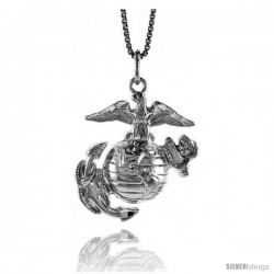 Sterling Silver U.S. Marines Eagle Globe & Anchor EGA Pendant, 1 1/8 in tall