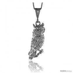 Sterling Silver Large Owl Pendant, 1 1/2 in