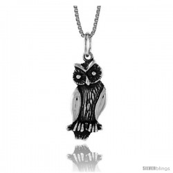 Sterling Silver Owl Pendant, 7/8 in