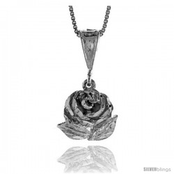 Sterling Silver Rose Pendant, 5/8 in Tall