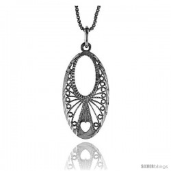 Sterling Silver Oval Filigree Pendant, 1 in Tall