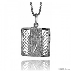 Sterling Silver Square Filigree Pendant, 5/8 in Tall