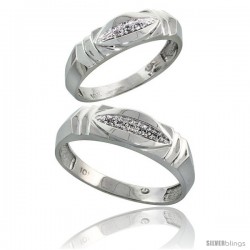 10k White Gold Diamond Wedding Rings 2-Piece set for him 6 mm & Her 5 mm 0.05 cttw Brilliant Cut -Style 10w021w2