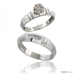 10k White Gold Diamond Engagement Rings 2-Piece Set for Men and Women 0.08 cttw Brilliant Cut, 4mm & 5.5mm wide