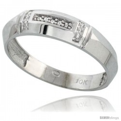 10k White Gold Mens Diamond Wedding Band Ring 0.03 cttw Brilliant Cut, 7/32 in wide