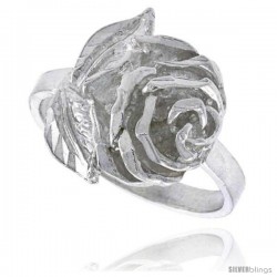 Sterling Silver Rose Flower Ring Polished finish 5/8 in wide