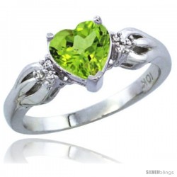 14k White Gold Ladies Natural Peridot Ring Heart 1.5 ct. 7x7 Stone Diamond Accent