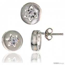 Sterling Silver Jewish Star of David Stud Earrings (9 mm) & Pendant Slide (9 mm) Set, w/ Brilliant Cut CZ Stones