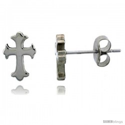 Small Stainless Steel Gothic Cross Stud Earrings, 3/8 in High