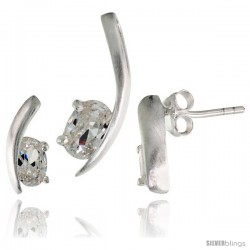 Sterling Silver Fancy Kink Earrings (12mm tall) & Pendant (16mm tall) Set, w/ Oval Cut CZ Stones